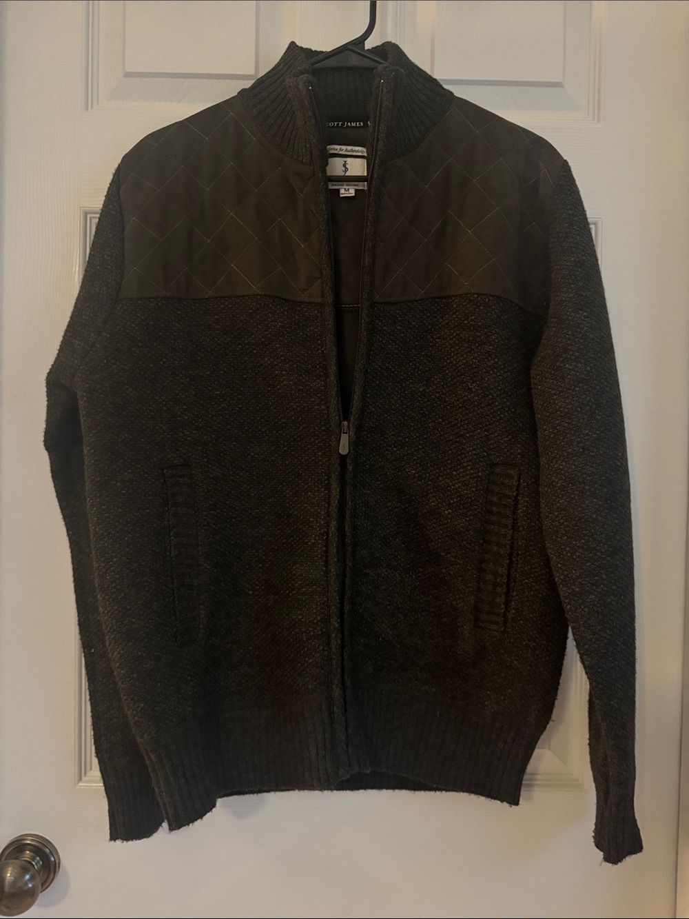 Scott James Men's Dark Gray Quilted-Trim Full-Zip Sweater Jacket